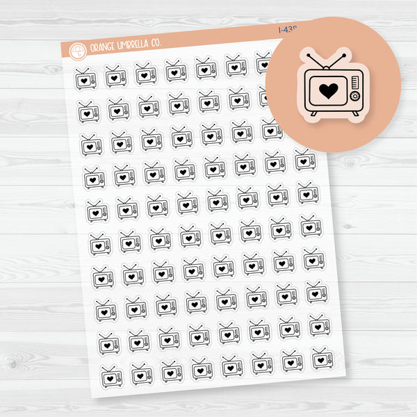 Television Icons | Hand Doodled TV Icon Planner Stickers | Clear Matte | I-438-BCM