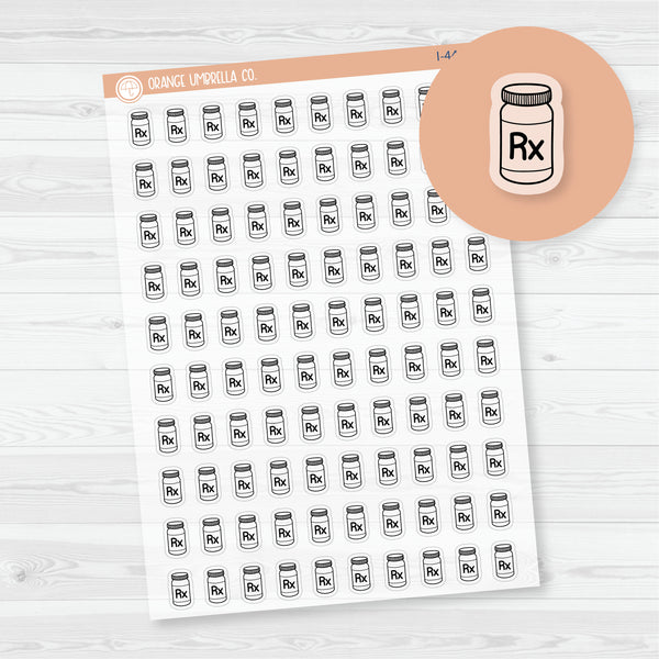 Prescription Icons | Hand Doodled RX Medicine Bottle Planner Stickers | Clear Matte | I-440-BCM