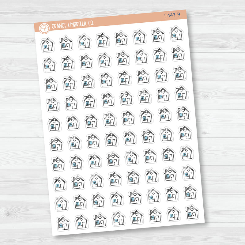 Clean House Pay Mortgage Icons | Hand Doodled House Planner Stickers | I-447