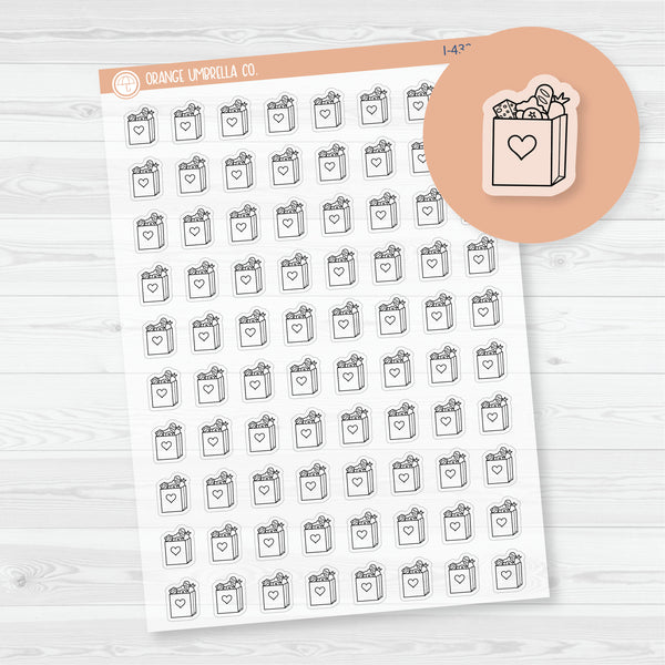 Groceries Icon Planner Stickers | Clear Matte Hand Doodled Grocery Trip | I-432-BCM