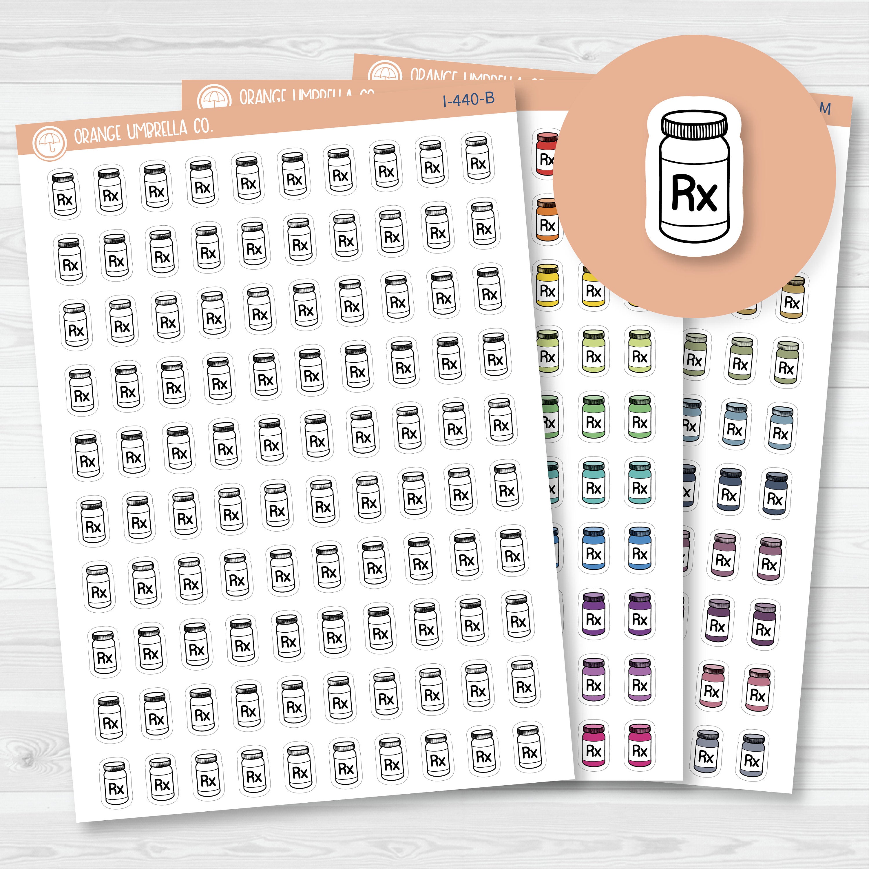 Prescription Icons | Hand Doodled RX Medicine Bottle Planner Stickers