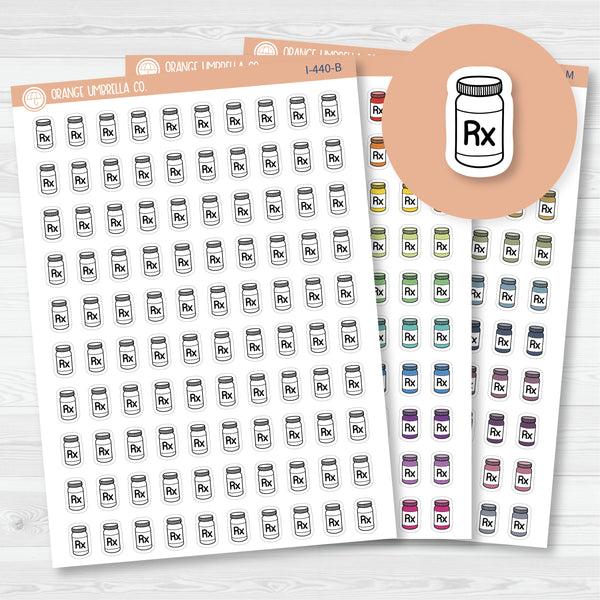 Prescription Icons | Hand Doodled RX Medicine Bottle Planner Stickers | I-440