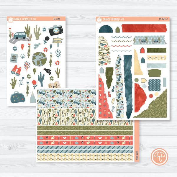 Summer Travel Stickers | Kit Deco Journaling Planner Stickers | Well Traveled | D-324
