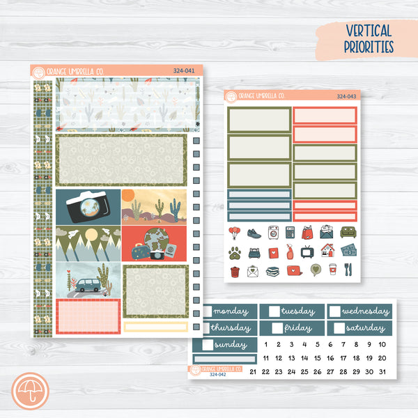 Summer Vacation Kit | Plum Vertical Priorities 7x9 Planner Kit Stickers | Well Traveled | 324-041
