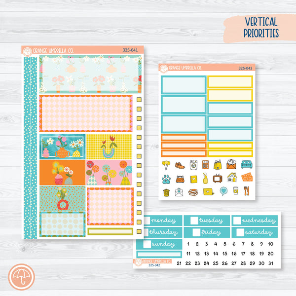 Bright Summer Floral Kit | Plum Vertical Priorities 7x9 Planner Kit Stickers | Sunny Days | 325-041