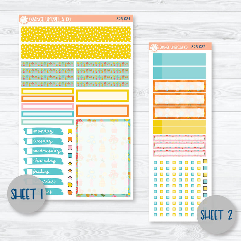 Bright Summer Floral Kit | Compact Vertical Planner Kit Stickers for Erin Condren | Sunny Days | 325-081