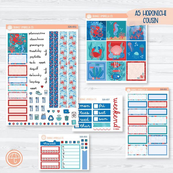 Underwater Ocean Octopus Kit | Hobonichi Cousin Planner Kit Stickers | Go Fish | 326-051