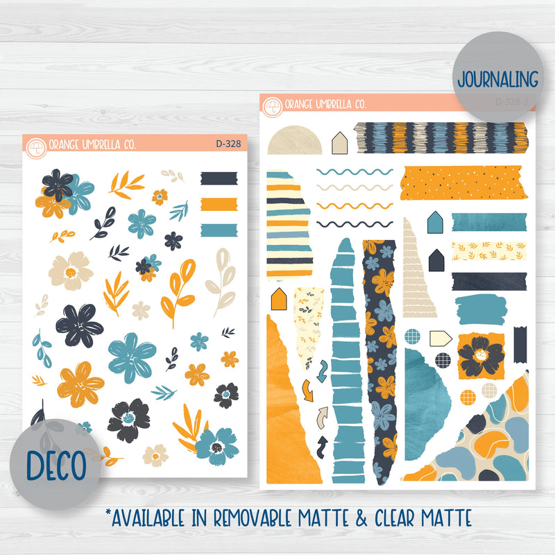 Blue Yellow Floral Kit | Weekly Planner Kit Stickers | Casual Friday | 328-001