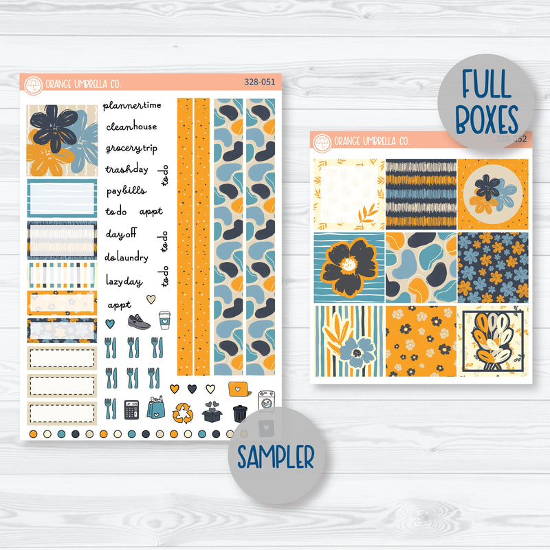 Blue & Yellow Floral Hobonichi Cousin Planner Kit Stickers | Casual Friday | 328-051