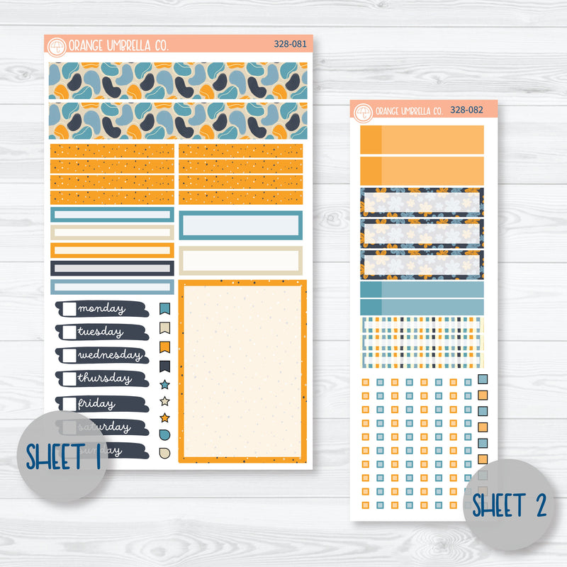 Blue & Yellow Floral Sticker Kit | Compact Vertical Planner Kit Stickers for Erin Condren | Casual Friday | 328-081
