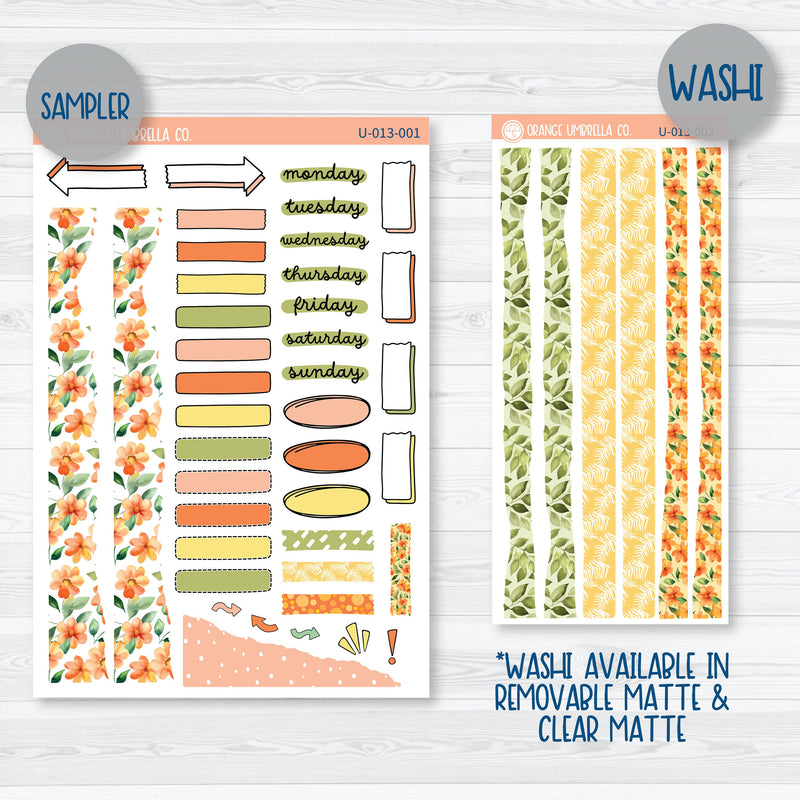 Orange Floral Universal Planner Kit | Journal Style Planner Kit Stickers | U-013