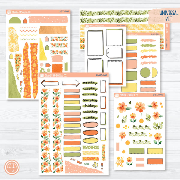 Orange Floral Universal Planner Kit | Journal Style Planner Kit Stickers | U-013