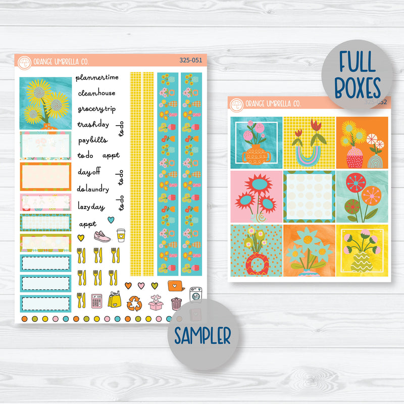 Bright Summer Floral Hobonichi Cousin Planner Kit Stickers | Sunny Days | 325-051