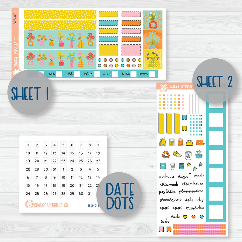 Bright Summer Floral Hobonichi Weeks Planner Kit Stickers | Sunny Days | 325-071