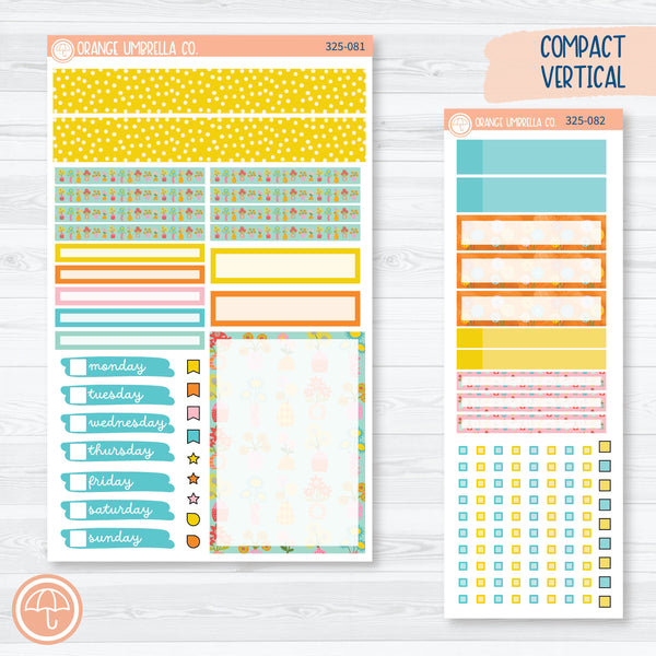Bright Summer Floral Kit | Compact Vertical Planner Kit Stickers for Erin Condren | Sunny Days | 325-081