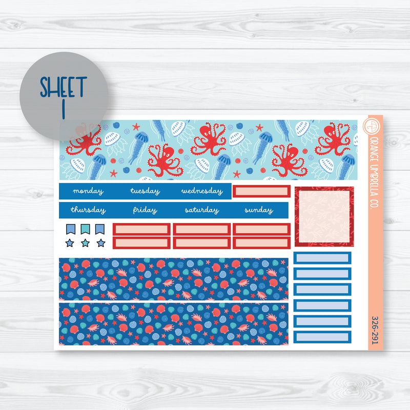 Underwater Ocean Stickers | Hobonichi Cousin Monthly Planner Kit Stickers | Go Fish | 326-291