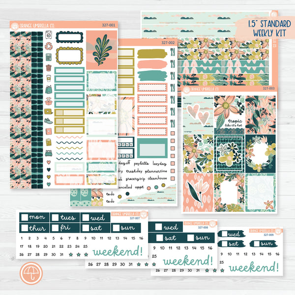 Tropical Floral Stickers | Summer Weekly Planner Kit Stickers | Island Sunrise | 327-001