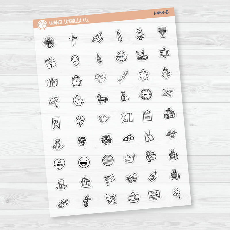 Hand Doodled Holiday Icons | Mini Icon Planner Stickers | I-469