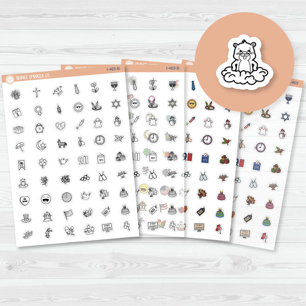 Hand Doodled Holiday Icons | Mini Icon Planner Stickers | I-469