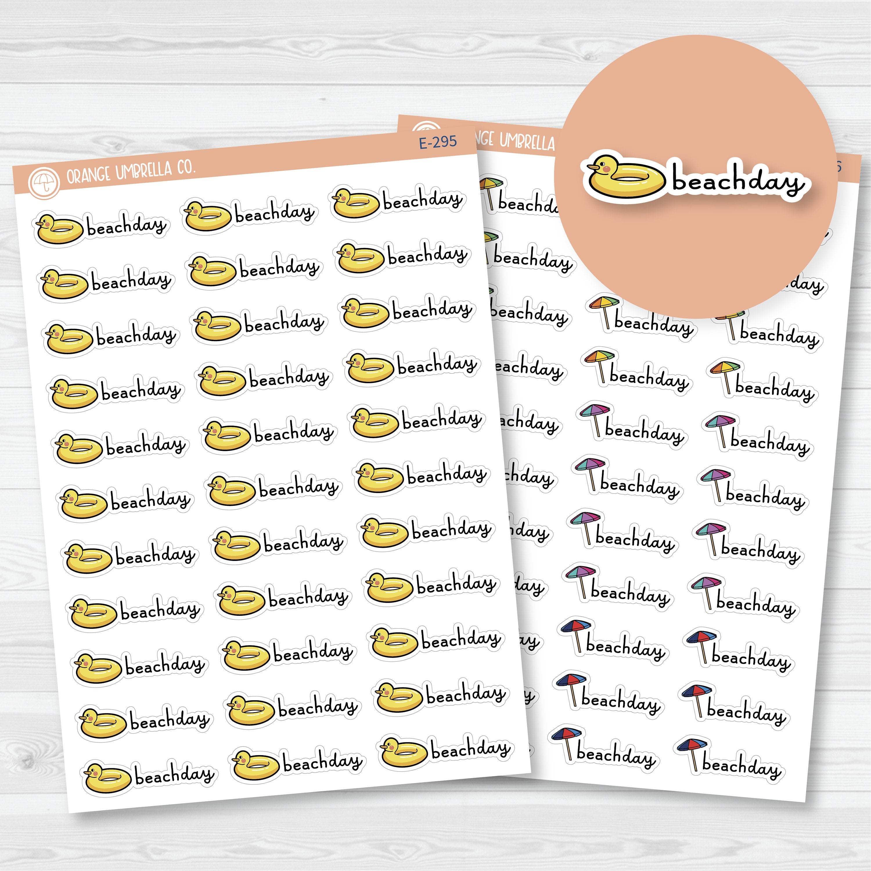 Beach Day with Ducky or Umbrella Planner Stickers | E-295 & E-296
