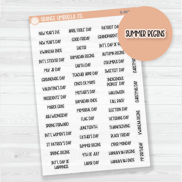 US Holiday Script Planner Stickers | F8 | Clear Matte | S-003-BCM