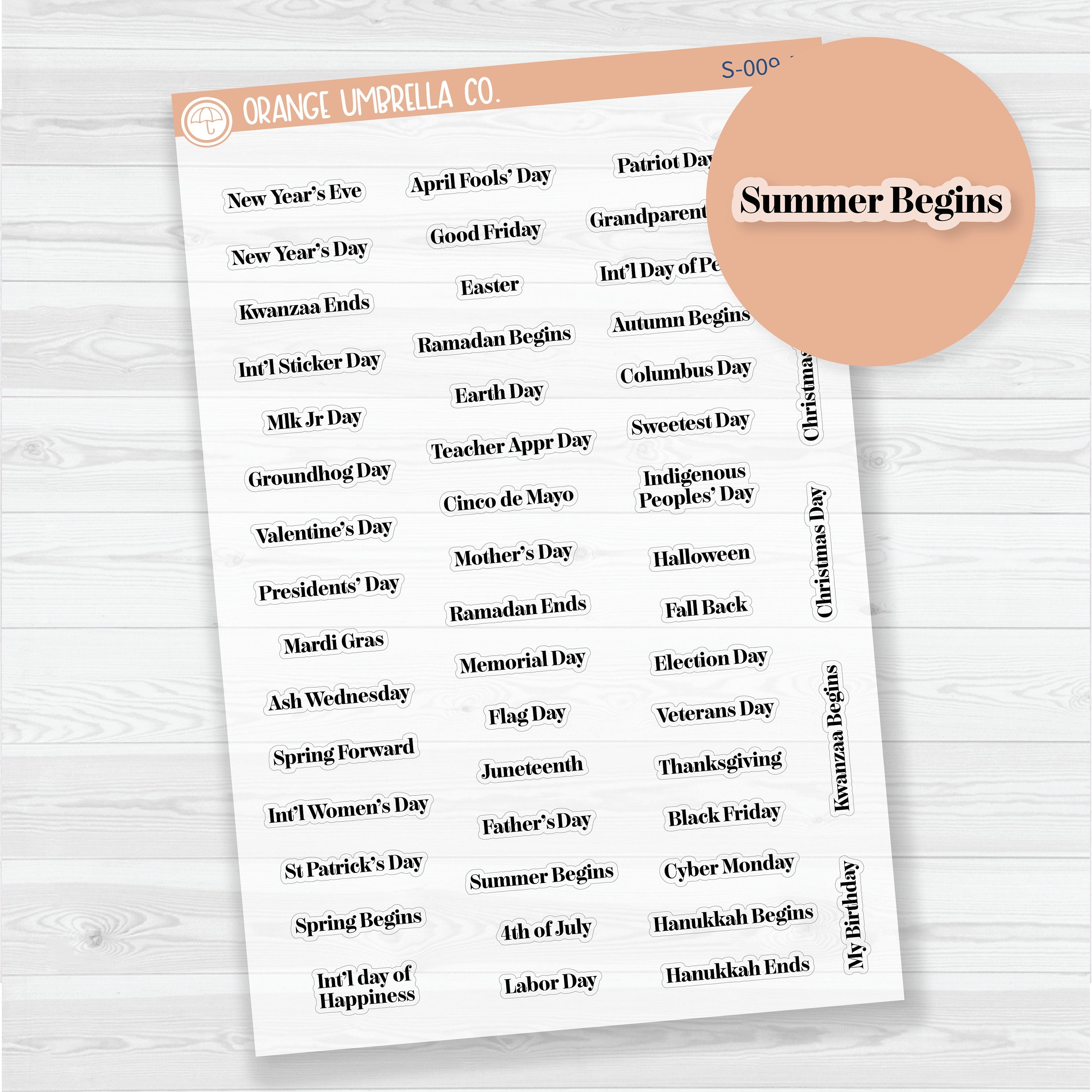US Holiday Script Planner Stickers | F19| Clear Matte | S-009-BCM