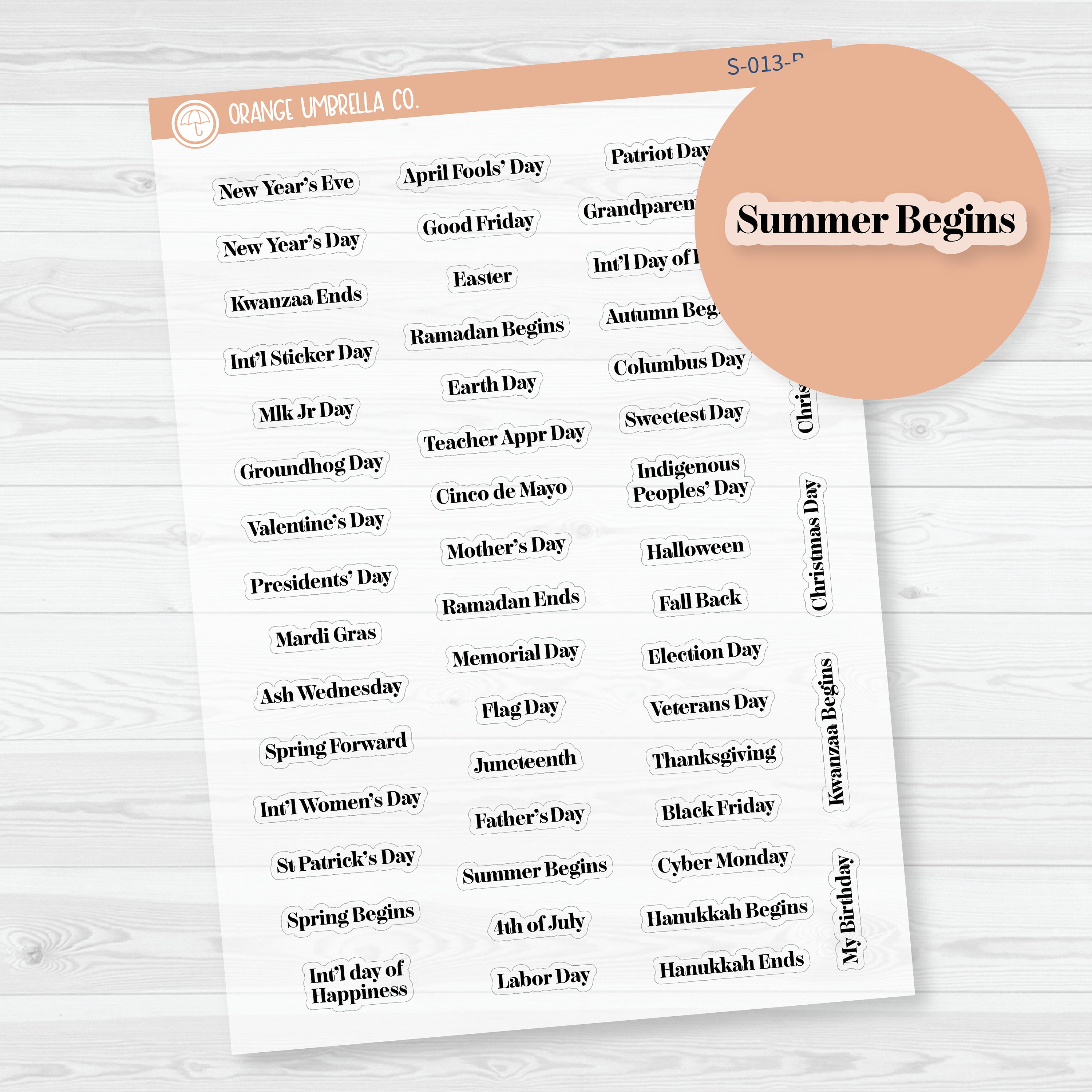 US Holiday - Mini Script Planner Stickers | F19 | Clear Matte | S-013-BCM