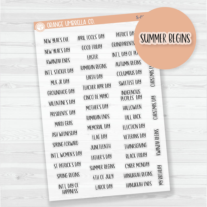 US Holiday Script Planner Stickers | F13 | Clear Matte | S-027-BCM