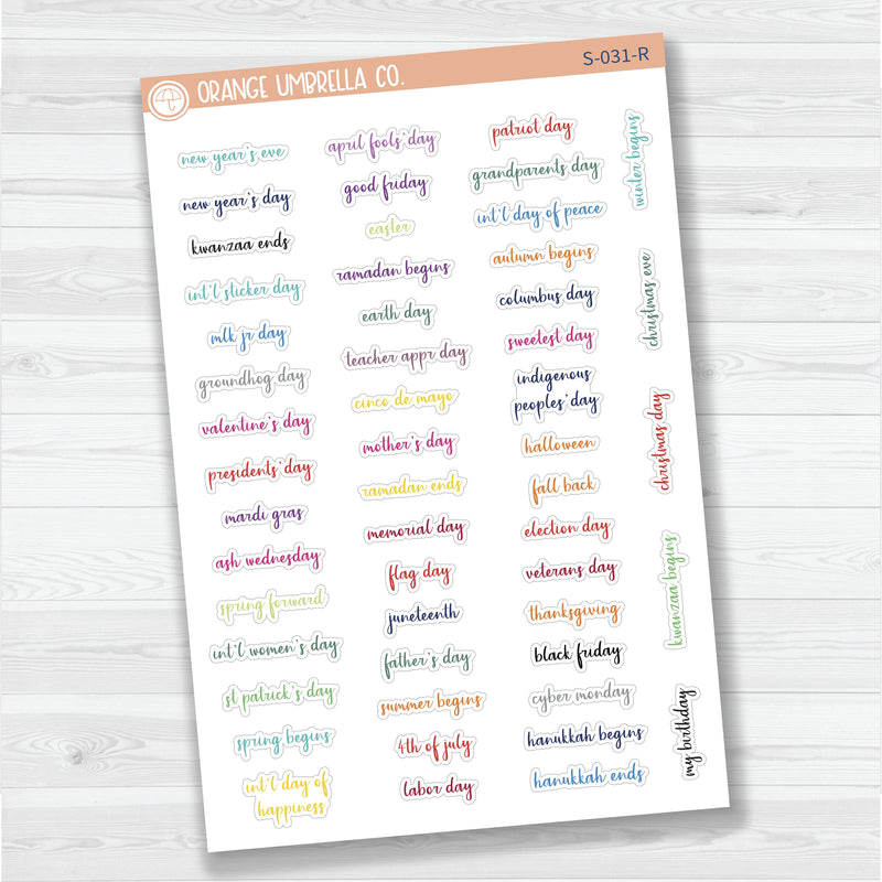 US Holiday Script Planner Stickers | F14 | S-031