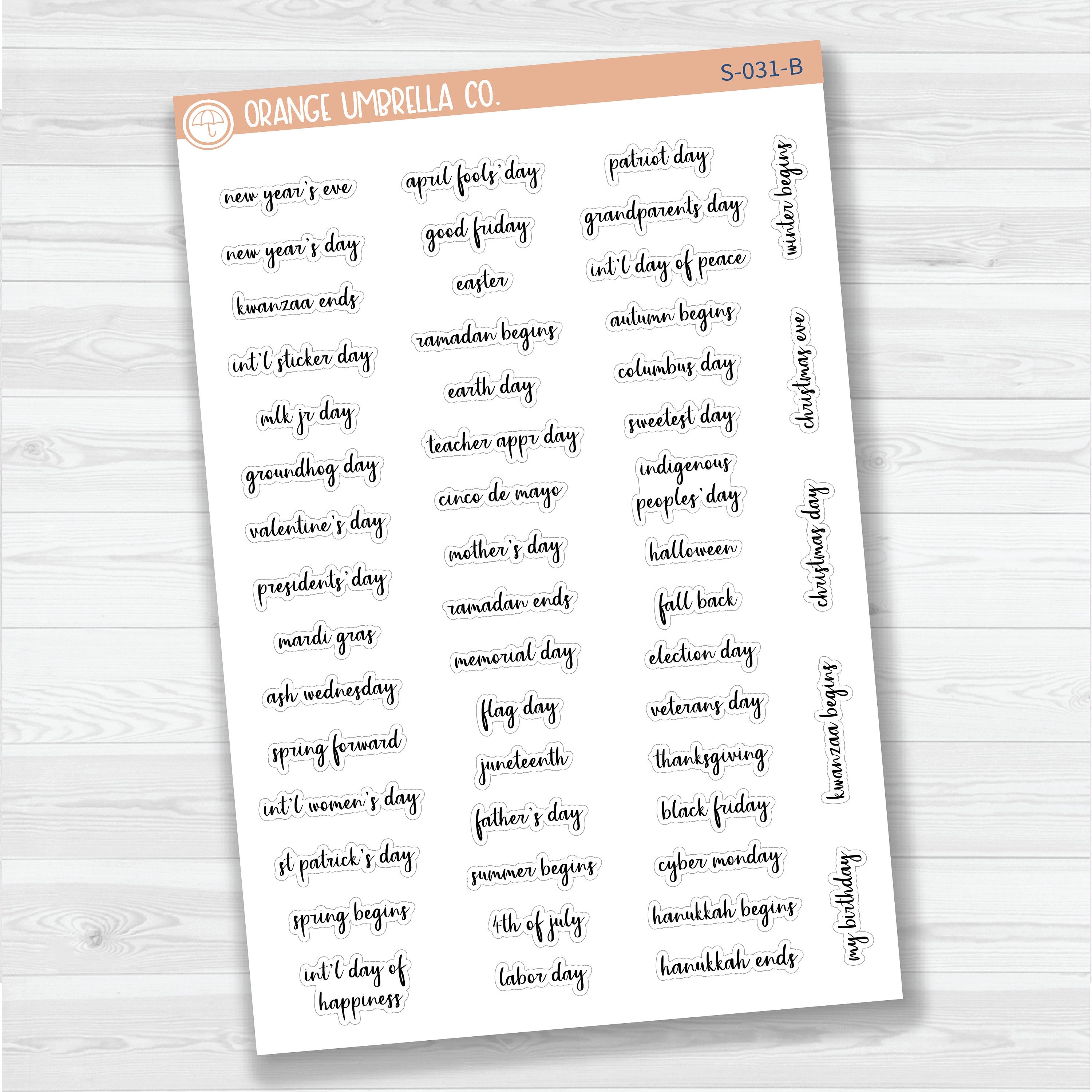 US Holiday Script Planner Stickers | F14 | S-031