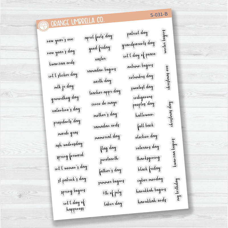 US Holiday Script Planner Stickers | F14 | S-031