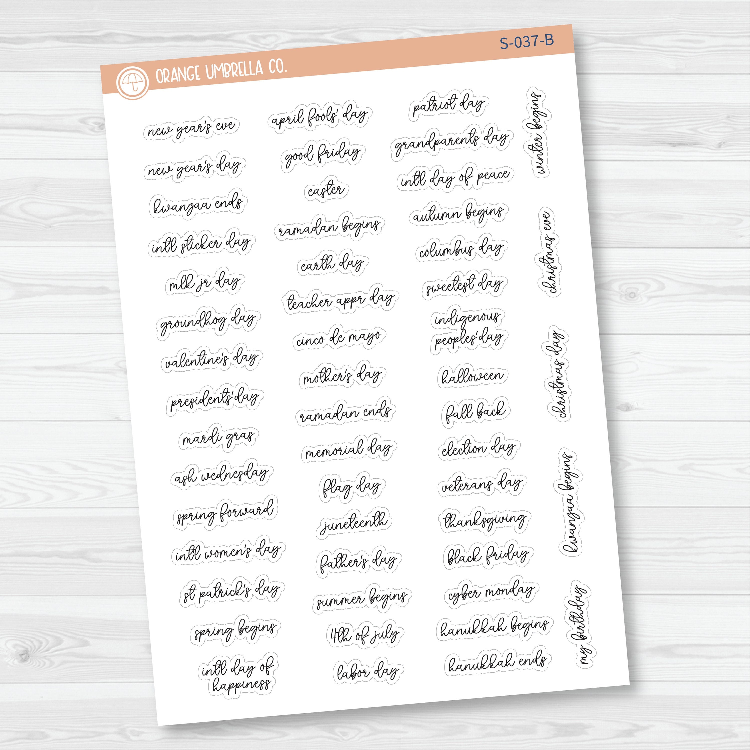 US Holiday - Mini Script Planner Stickers | F15 | S-037