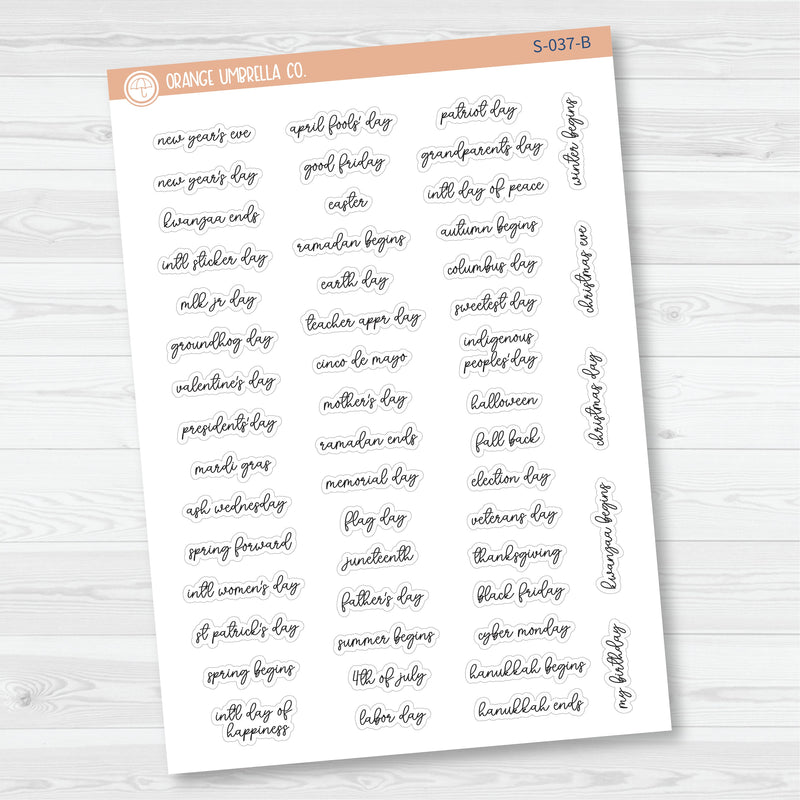 US Holiday - Mini Script Planner Stickers | F15 | S-037