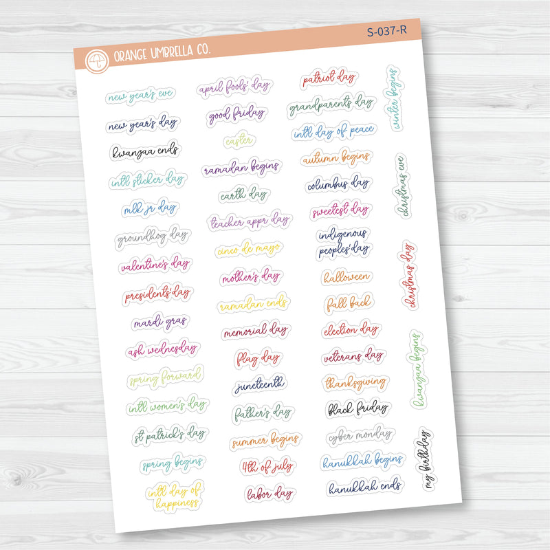 US Holiday - Mini Script Planner Stickers | F15 | S-037