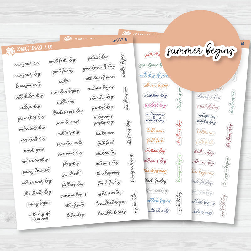 US Holiday - Mini Script Planner Stickers | F15 | S-037