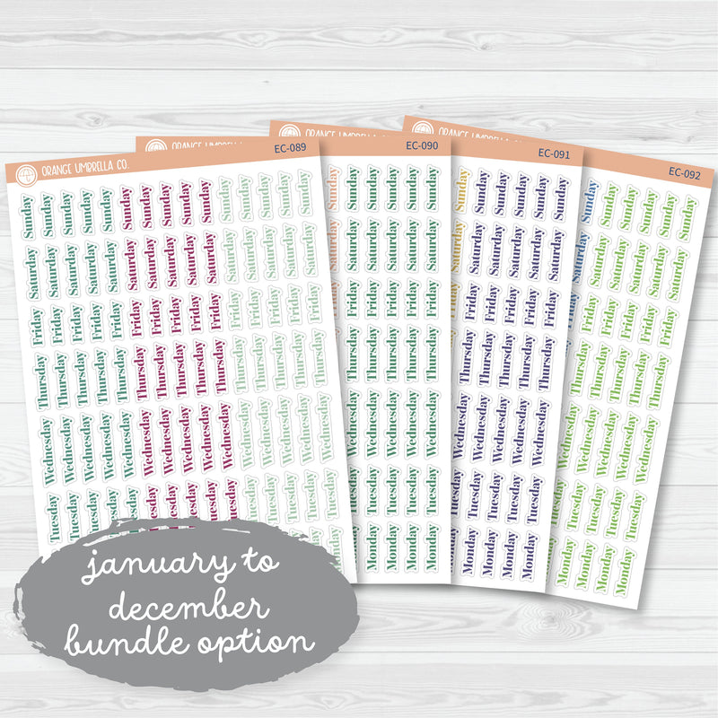 NP-Days of the Week Script Planner Stickers | F19 | Erin Condren Evolve Palette | EC-089-092