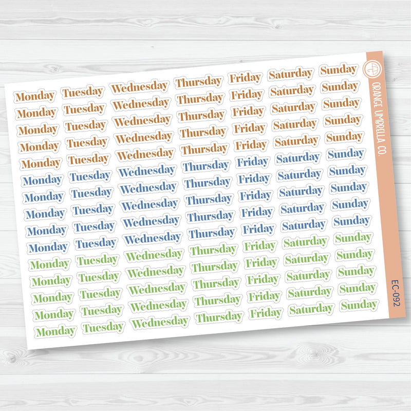 NP-Days of the Week Script Planner Stickers | F19 | Erin Condren Evolve Palette | EC-089-092