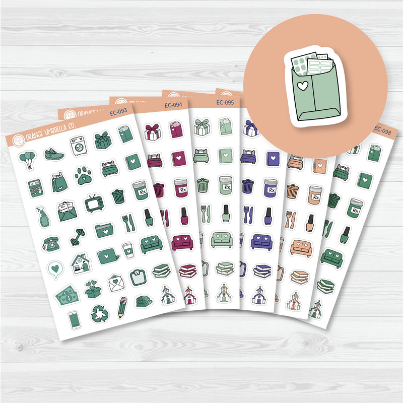 NP-Doodle Icon Planner Stickers | For Erin Condren Evolve Planners | EC-093-098