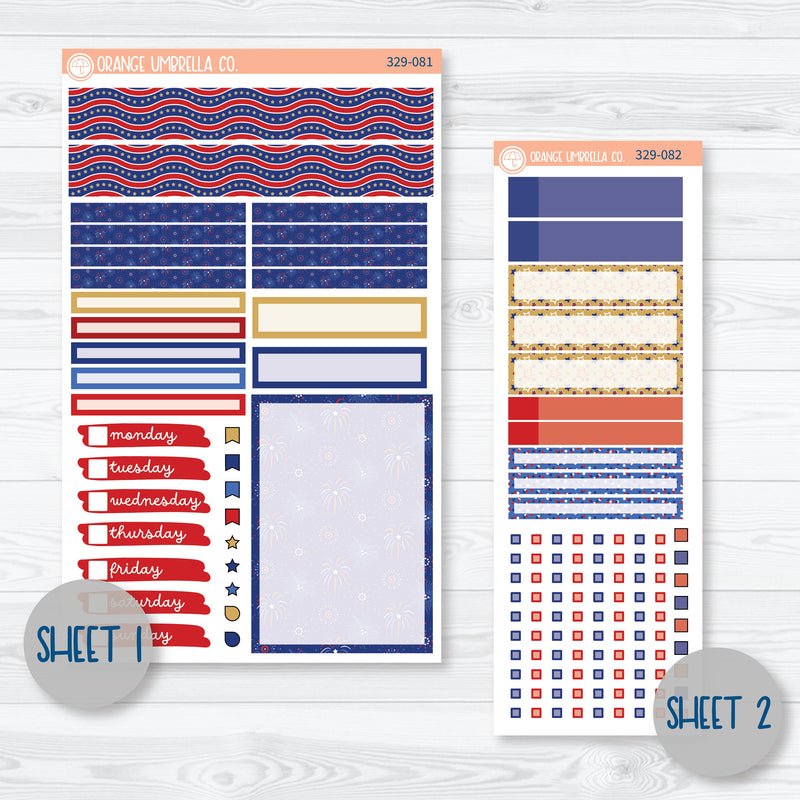 4th Of July Kit | Compact Vertical Planner Kit Stickers for Erin Condren | Liberty | 329-081
