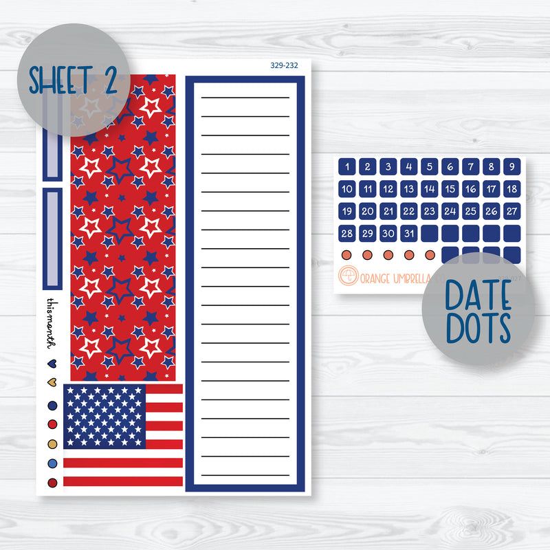 4th Of July Monthly | 8.5x11 Plum Monthly Planner Kit Stickers | Liberty | 329-231