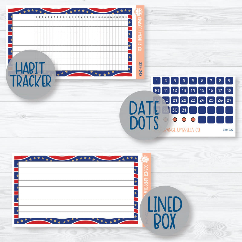 4th Of July Kit | EC Monthly & Dashboard Planner Kit Stickers | Liberty | 329-241