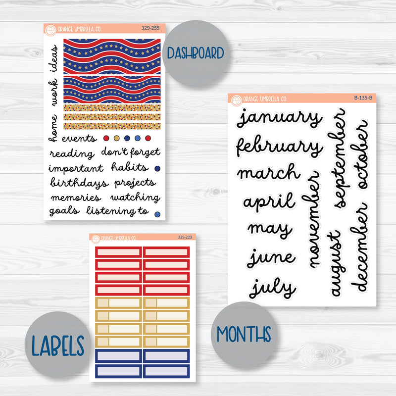 4th of July Monthly Kit | 7x9 ECLP Monthly & Dashboard Planner Kit Stickers | Liberty | 329-251