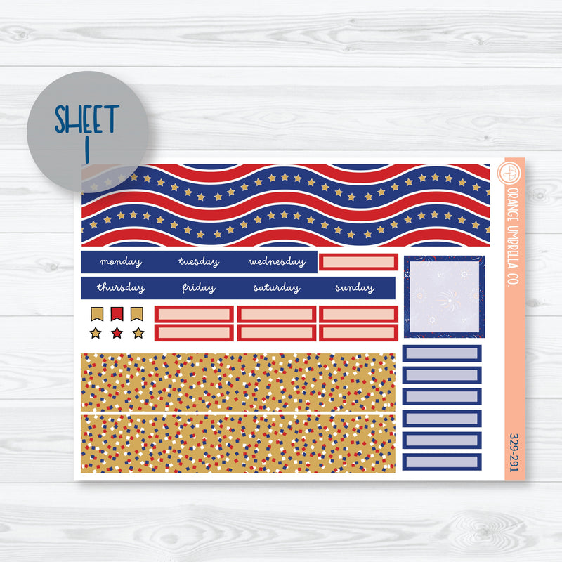 4th Of July Monthly Kit | Hobonichi Cousin Monthly Planner Kit Stickers | Liberty | 329-291