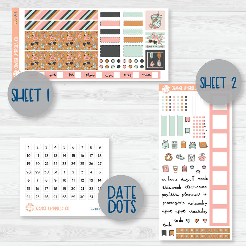 Flamingo Summer Hobonichi Weeks Planner Kit Stickers | Flamingo Floaties | 330-071