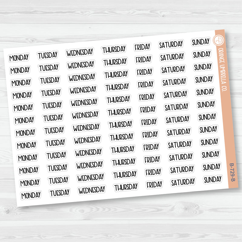 Day of the Week Header Planner Stickers | F8 | B-729