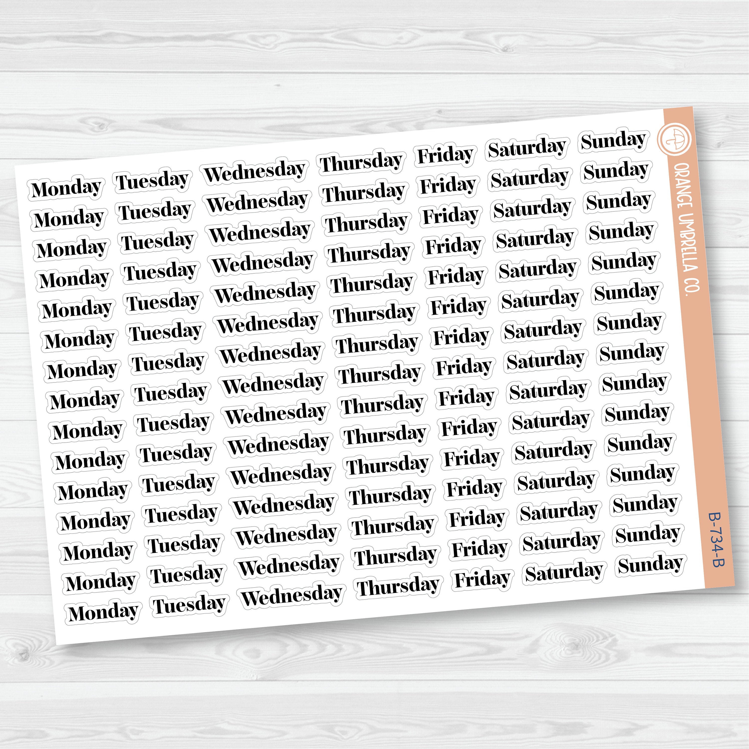 Day of the Week Header Planner Stickers | F19 | B-734