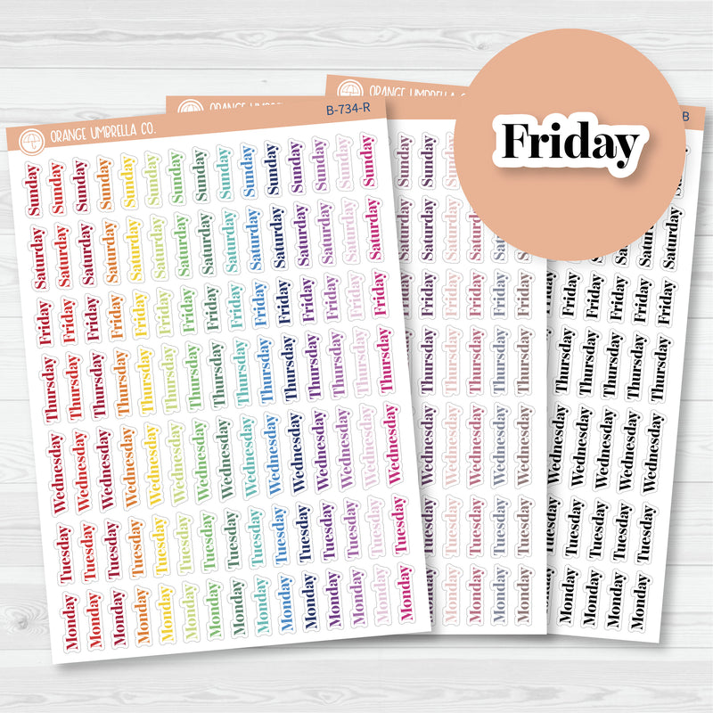 Day of the Week Header Planner Stickers | F19 | B-734