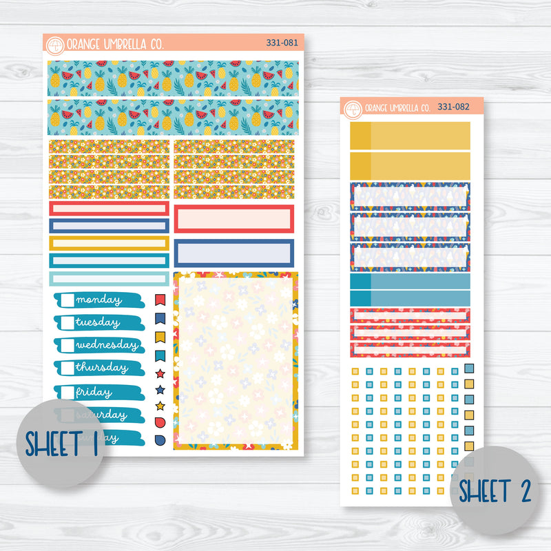 Summer Beachside Party Sticker Kit | Compact Vertical Planner Kit Stickers for Erin Condren | Out Of Office | 331-081