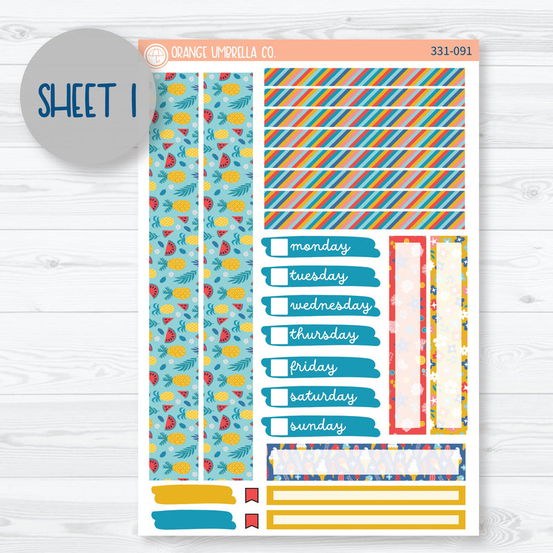 Summer Beachside Party Stickers | 7x9 Compact Vertical Planner Kit Stickers | Out of Office | 331-091