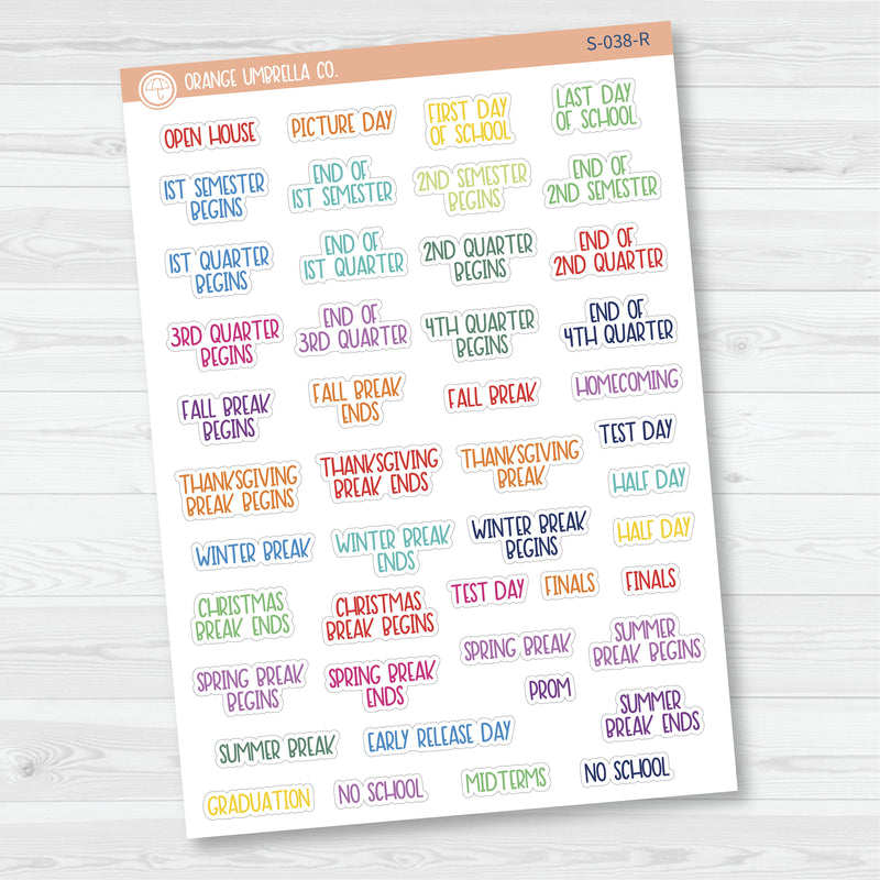 School Related Holiday Script Planner Stickers | F8 | S-038